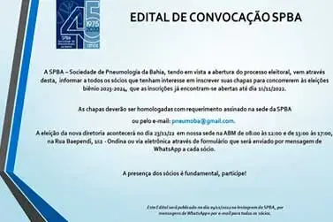 Edital de Convocação SPBA - Abertura do Processo Eleitoral biênio 2023-2024.